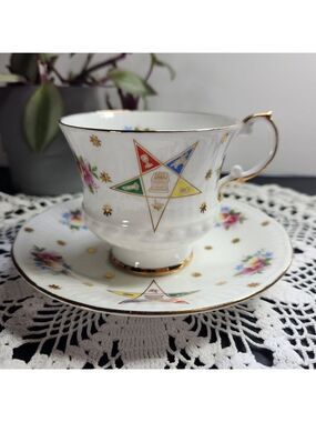Elizabethan Bone China Cup & Saucer Order of the Eastern Star OES Masonic Vtg